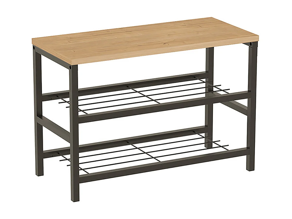 Banc Étagère Meuble à chaussures à 2 niveaux de rangement cadre en acier noir - Longueur 65 x Hauteur 45 x Profondeur 30 cm