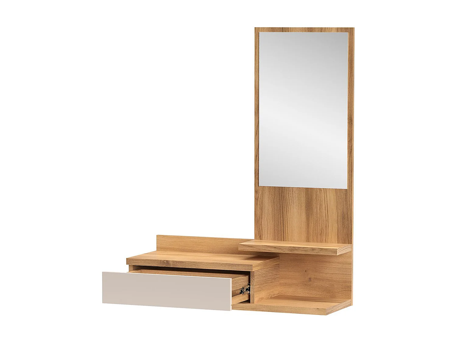Console meuble d'entrée avec 1 tiroir et miroir coloris Beige/chêne Mauvella - Longueur 81 x Hauteur 116 x Profondeur 27,4 cm