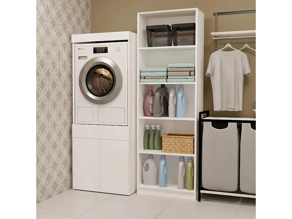 POLA NP 1D - Mobile da bagno per lavatrice con cassetto e mobiletto - 64x64x162 cm - Bianco