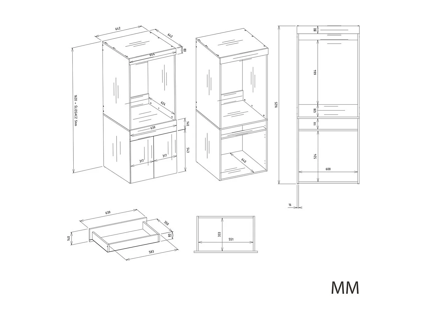 POLA NP 1D - Mobile da bagno per lavatrice con cassetto e mobiletto - 64x64x162 cm - Bianco