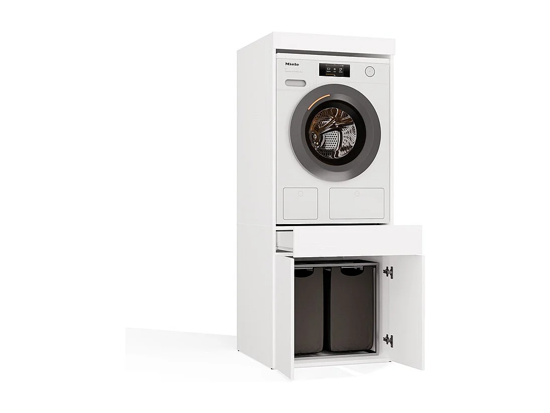 POLA NP 1D - Mobile da bagno per lavatrice con cassetto e mobiletto - 64x64x162 cm - Bianco