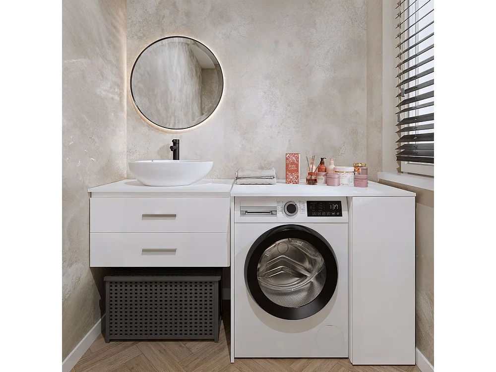 POLA NP 1D - Mobile bagno per lavatrice con mobile e 2 ripiani - 95x88,5x64 cm - BIANCO