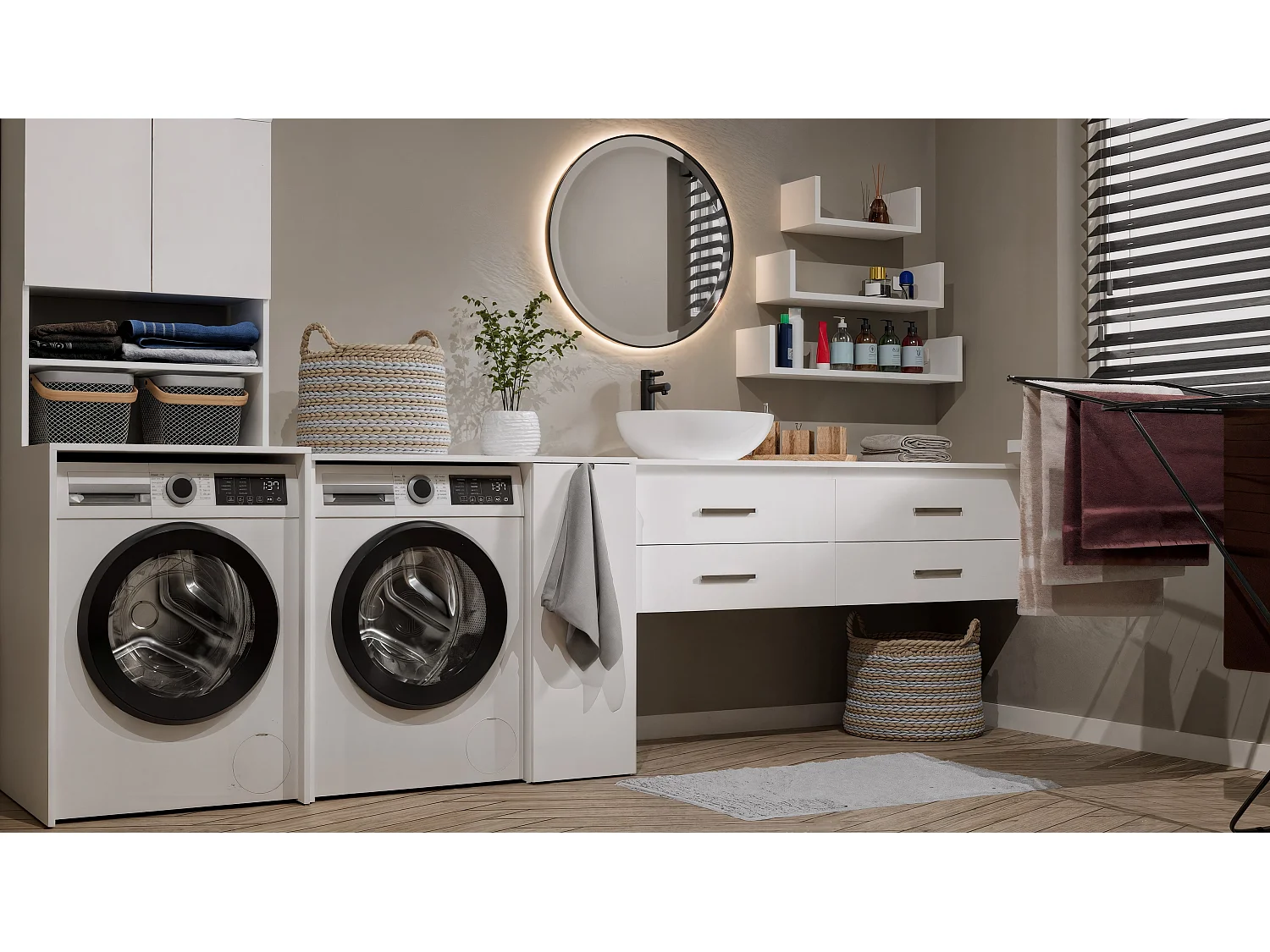 POLA NP 1D - Mobile bagno per lavatrice con mobile e 2 ripiani - 95x88,5x64 cm - BIANCO