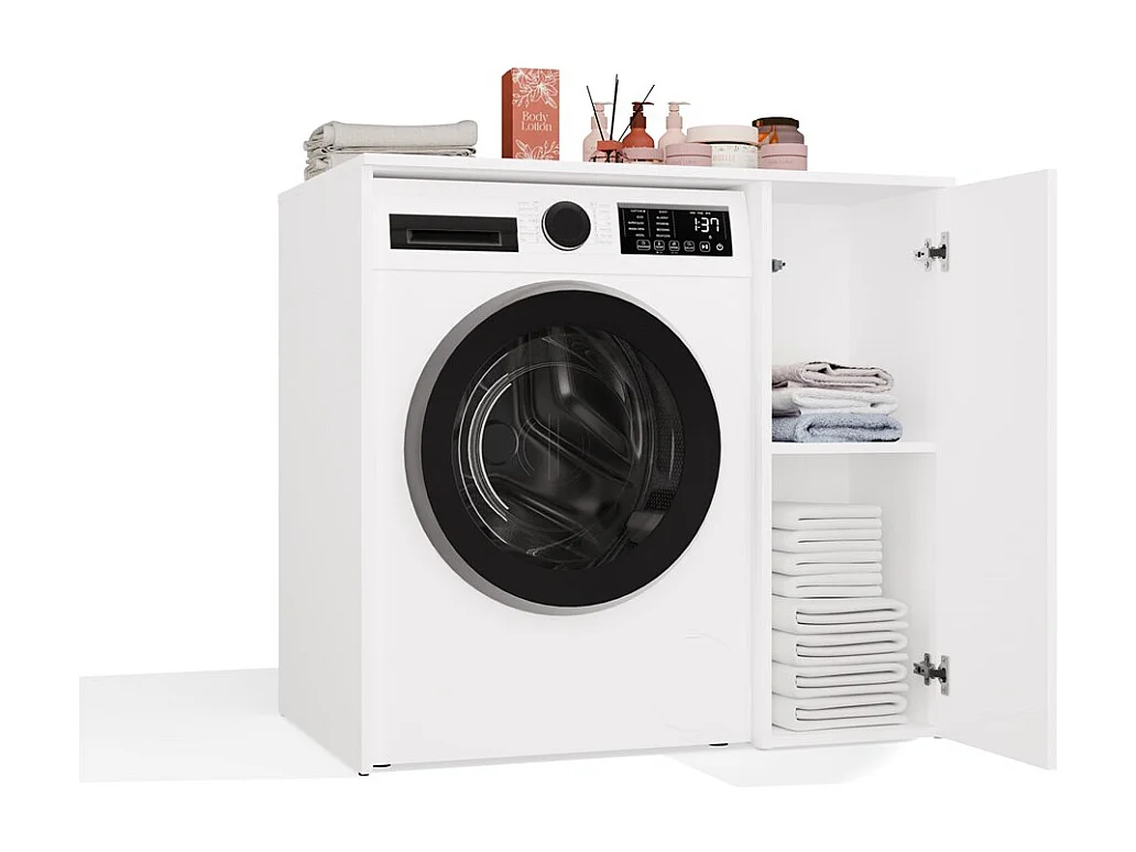 POLA NP 1D - Mobile bagno per lavatrice con mobile e 2 ripiani - 95x88,5x64 cm - BIANCO