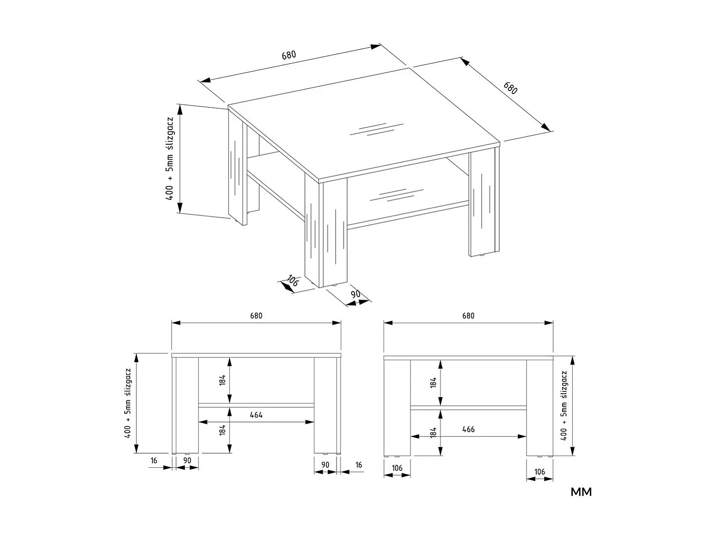 SQUARE - Tavolino da caffè con ripiano sotto il piano - Panca per soggiorno - 68x68x40 cm - BIANCO