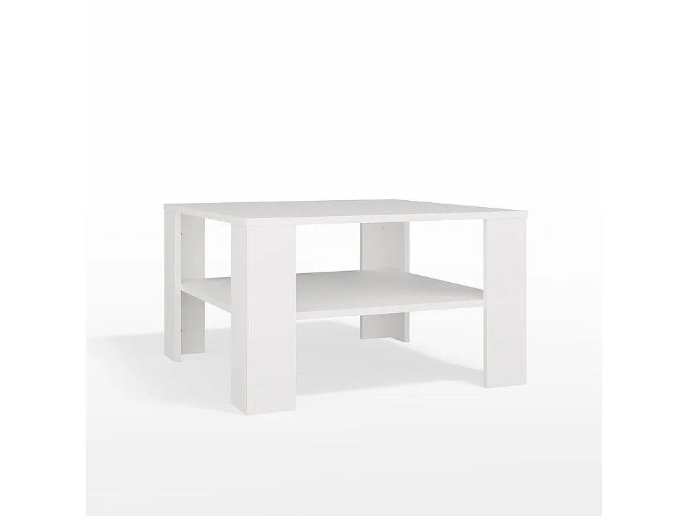 SQUARE - Tavolino da caffè con ripiano sotto il piano - Panca per soggiorno - 68x68x40 cm - BIANCO