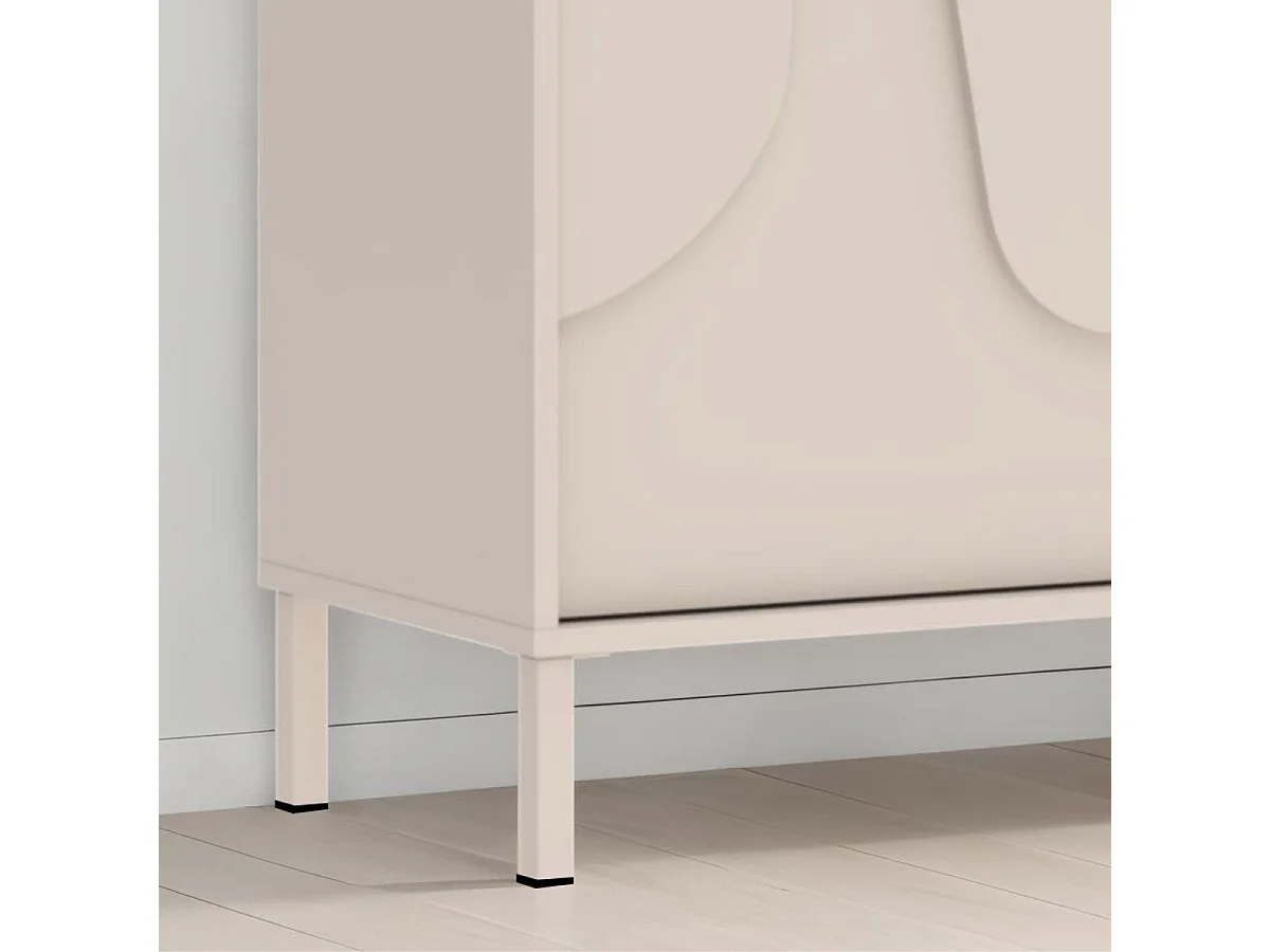 Meuble de rangement étagères 2 portes laqué beige façade relief piètement métal - EGERIE