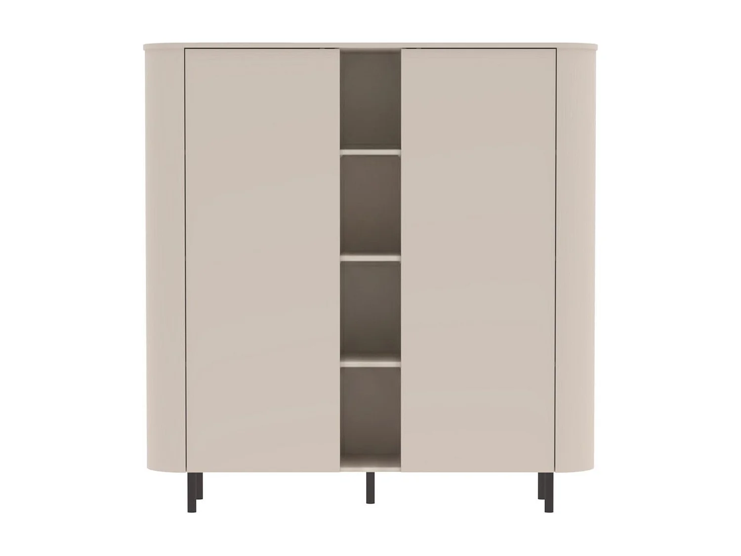 Meuble de rangement 2 portes et niches finition laqué beige design coins arrondis pieds métal noir - LYNA