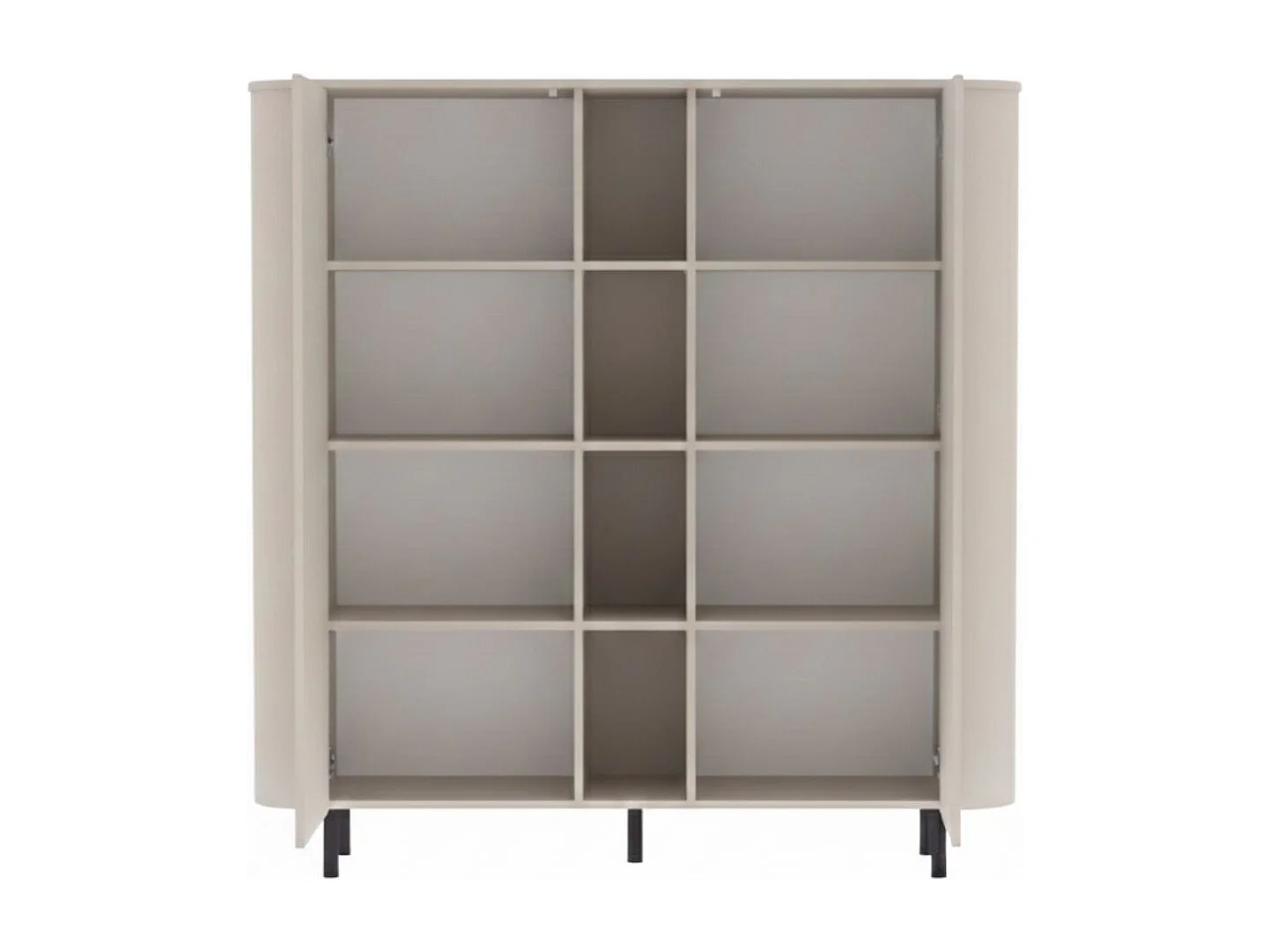 Meuble de rangement 2 portes et niches finition laqué beige design coins arrondis pieds métal noir - LYNA