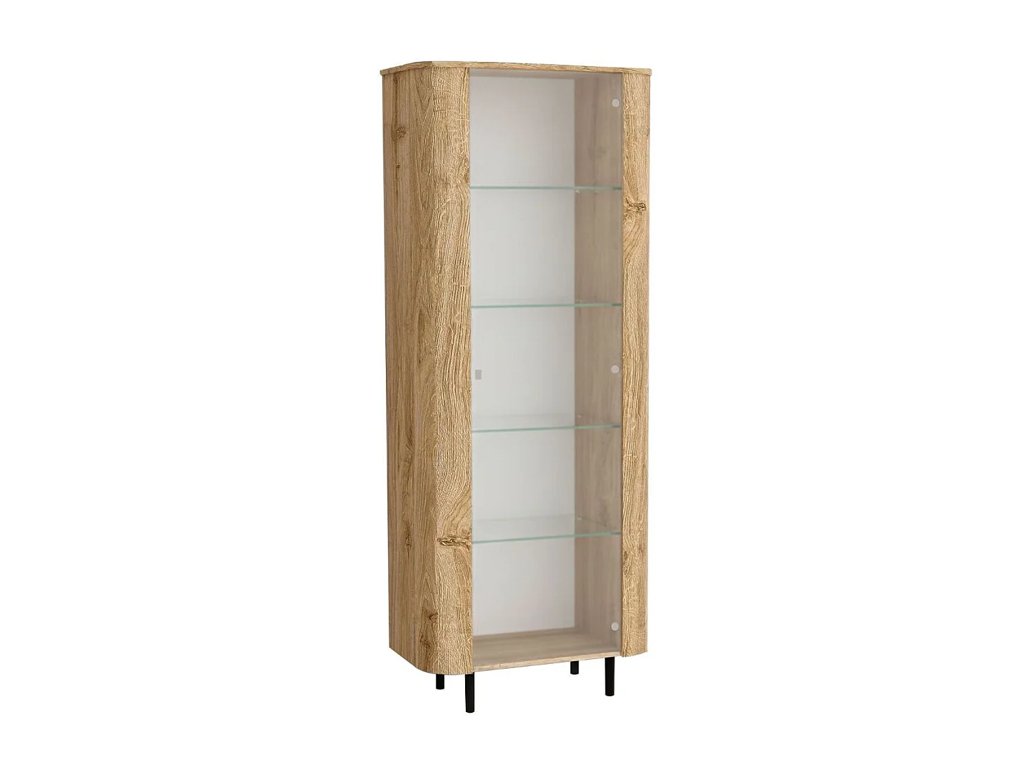 Vitrine 1 porte aspect bois finition Cadiz design coins arrondis pieds métal noir - VIVARINI