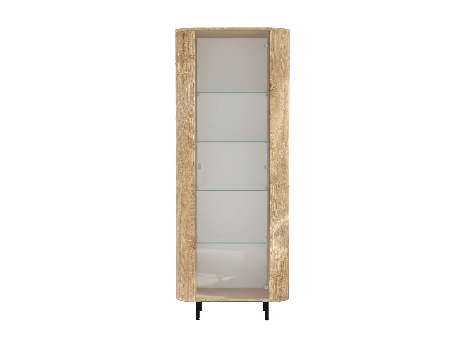 Vitrine 1 porte aspect bois finition Cadiz design coins arrondis pieds métal noir - VIVARINI