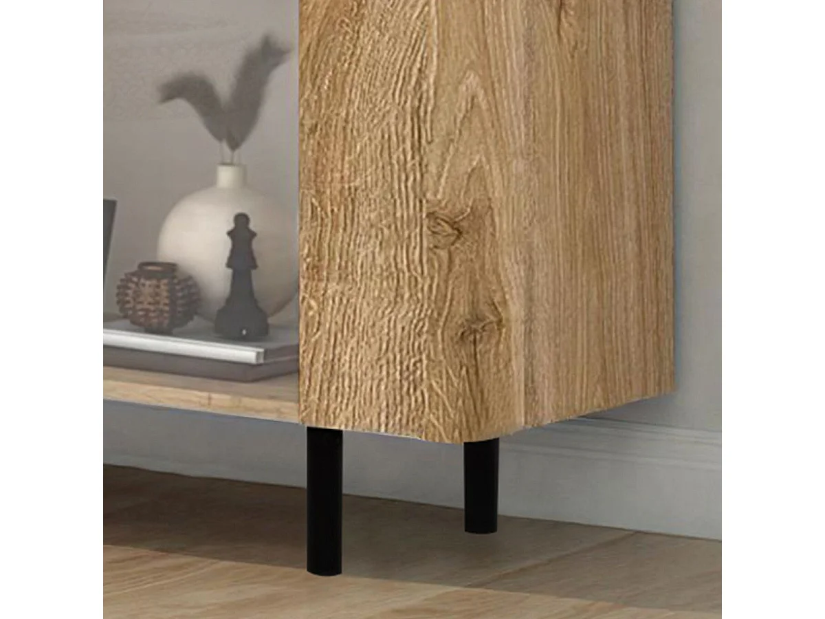 Vitrine 1 porte aspect bois finition Cadiz design coins arrondis pieds métal noir - VIVARINI