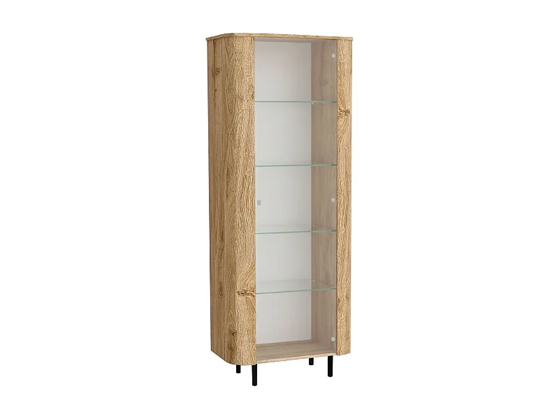 Vitrine 1 porte aspect bois finition Cadiz design coins arrondis pieds métal noir - VIVARINI