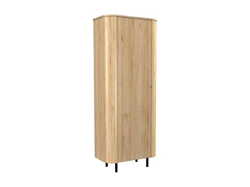 Meuble de rangement haut 1 porte aspect bois finition Cadiz design coins arrondis pieds métal noir - VIVARINI