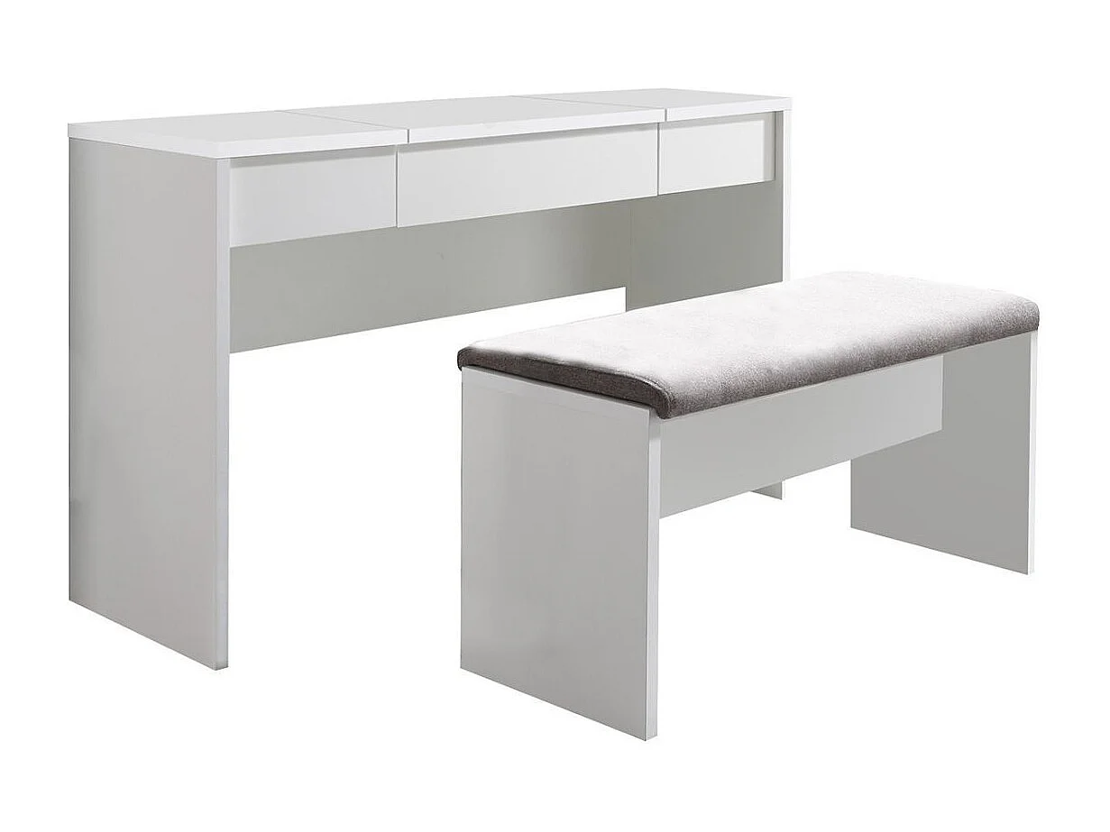 Coiffeuse laquée blanche 2 Tiroirs et miroir relevable avec banquette - LINDSEY