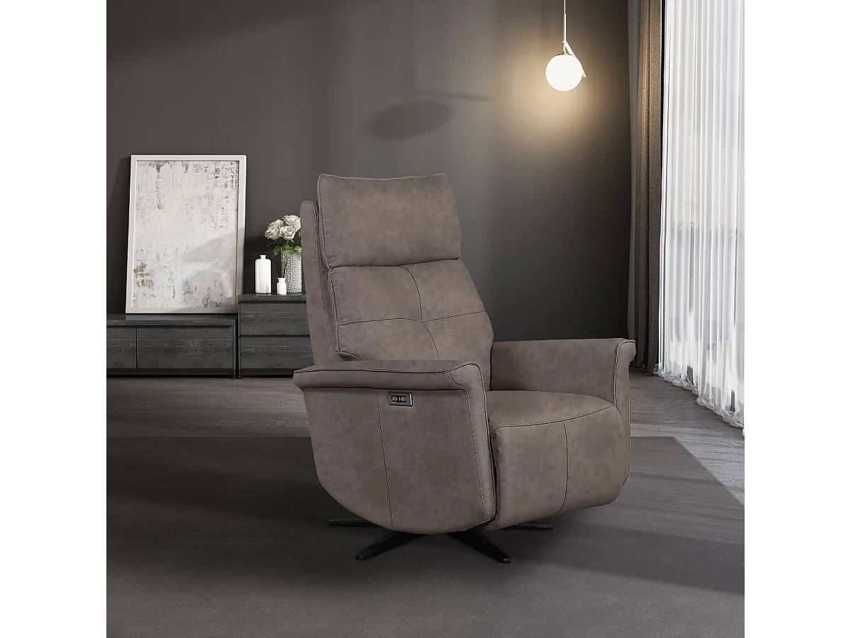 Fauteuil pivotant relax tissu polyester imitation cuir gris - VENUSIA