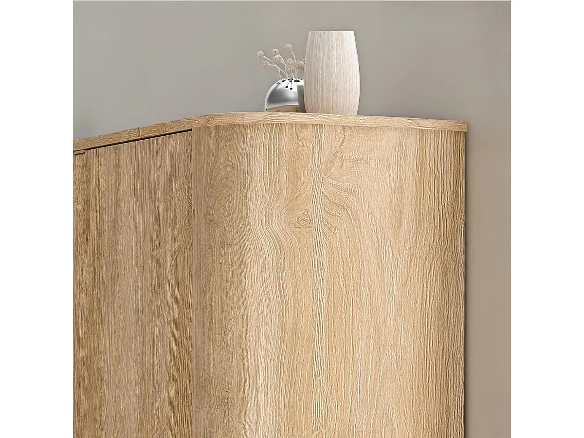 Meuble de rangement 2 portes aspect bois finition Cadiz design coins arrondis pieds métal noir - VIVARINI