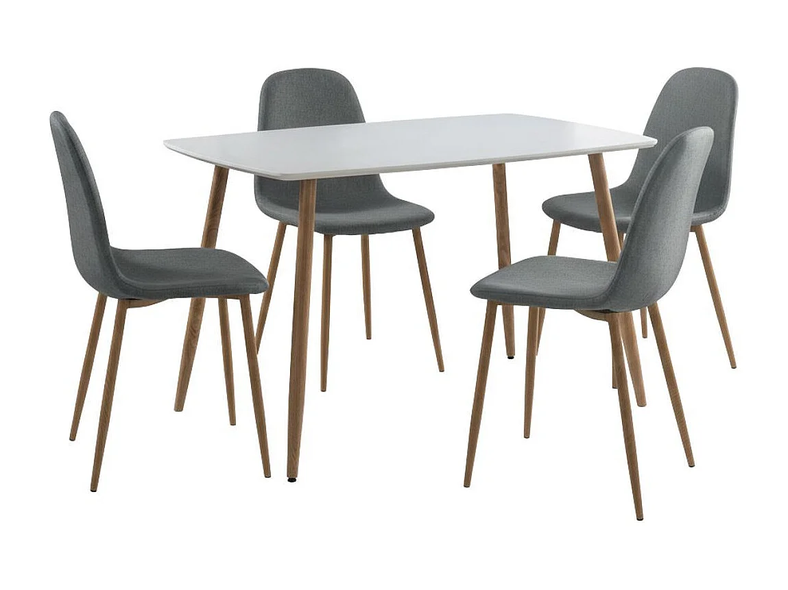 Ensemble repas table blanche + 4 chaises assises gris foncé - LEONID