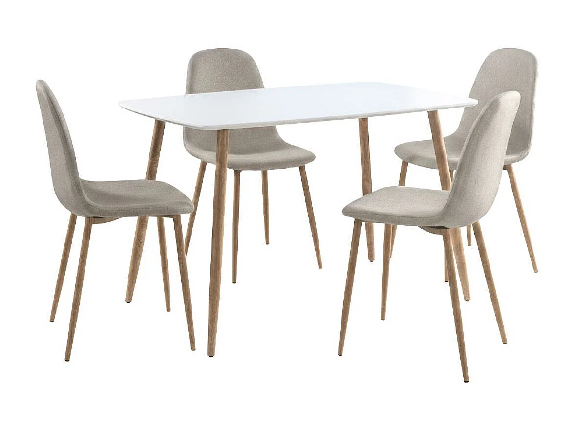 Ensemble repas table blanche + 4 chaises assises gris clair - LEONID