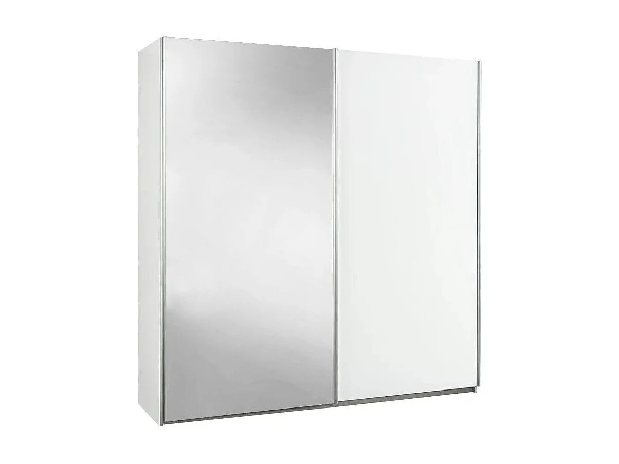 Armoire 2 portes coulissantes blanc laqué avec 1 porte miroir - MARIANE