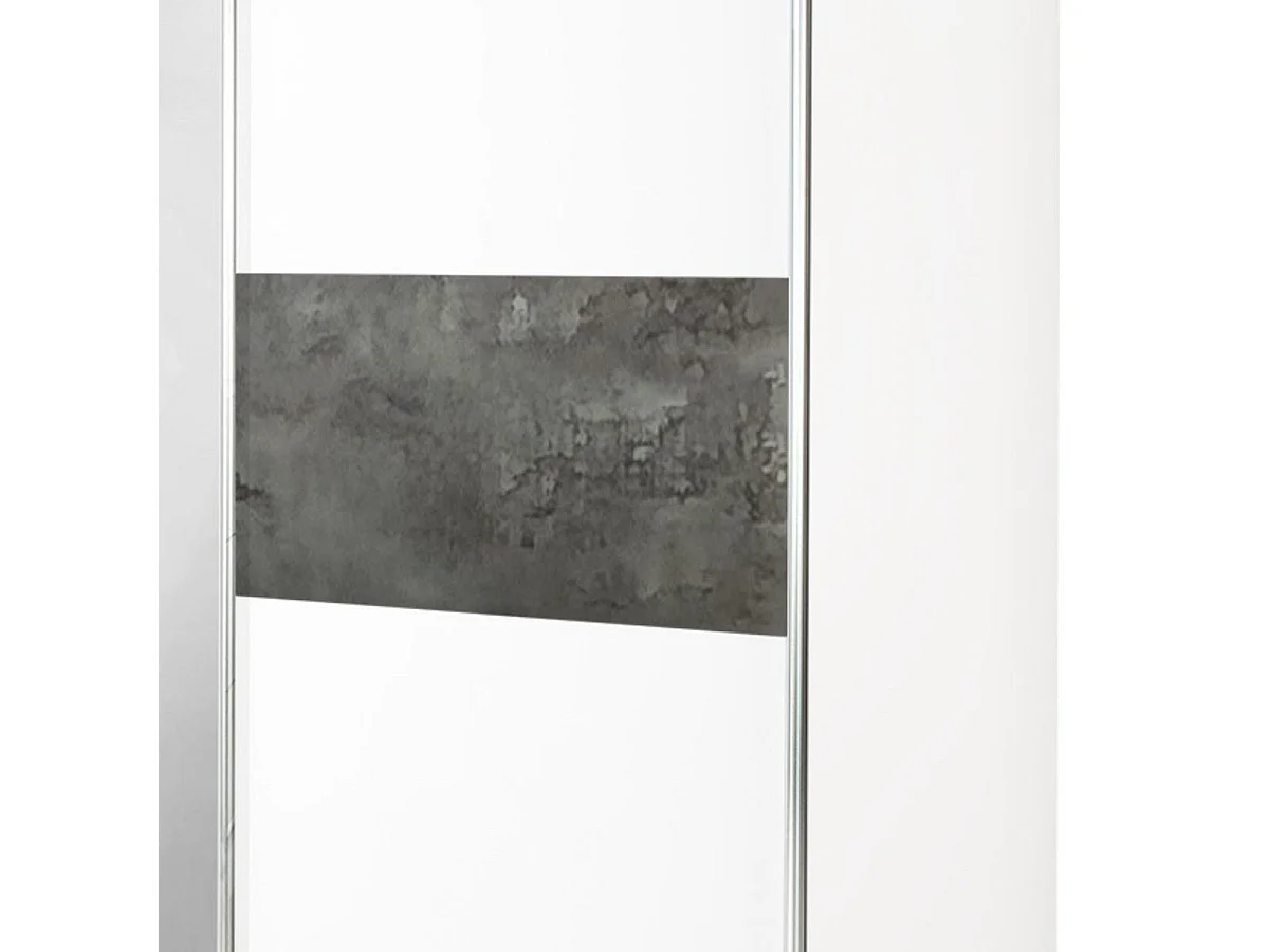 Armoire 2 portes coulissantes blanc laqué avec décor gris oxyde et 1 porte miroir - MARIANE