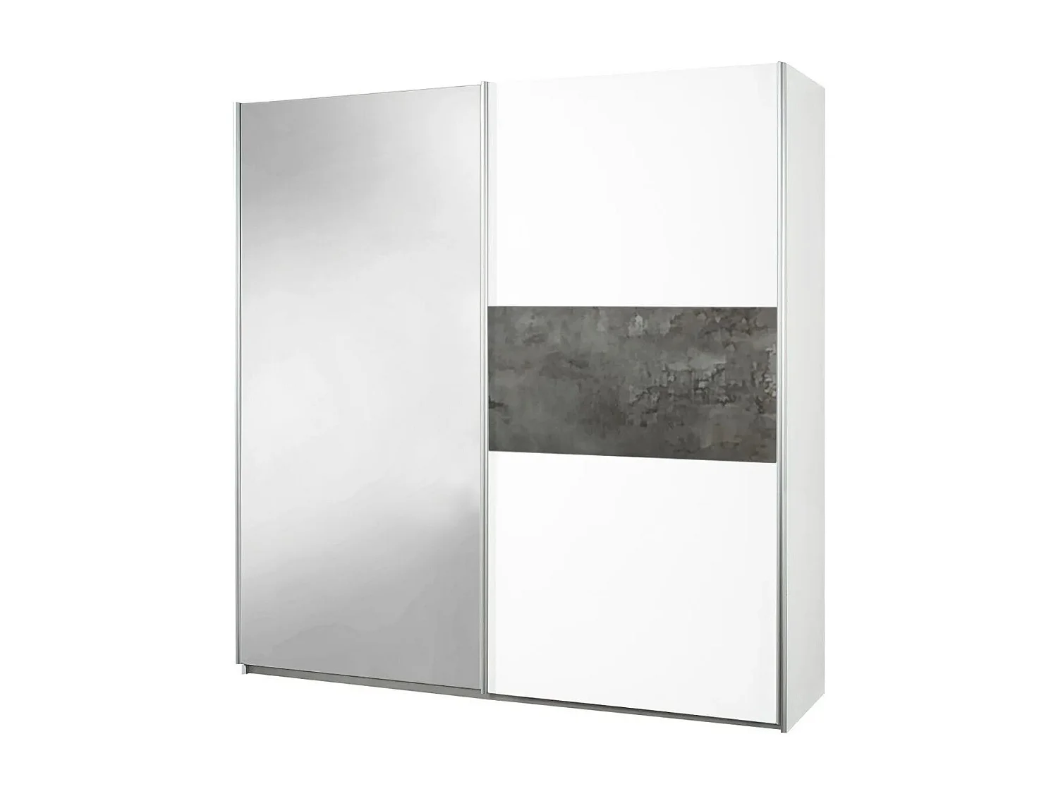 Armoire 2 portes coulissantes blanc laqué avec décor gris oxyde et 1 porte miroir - MARIANE