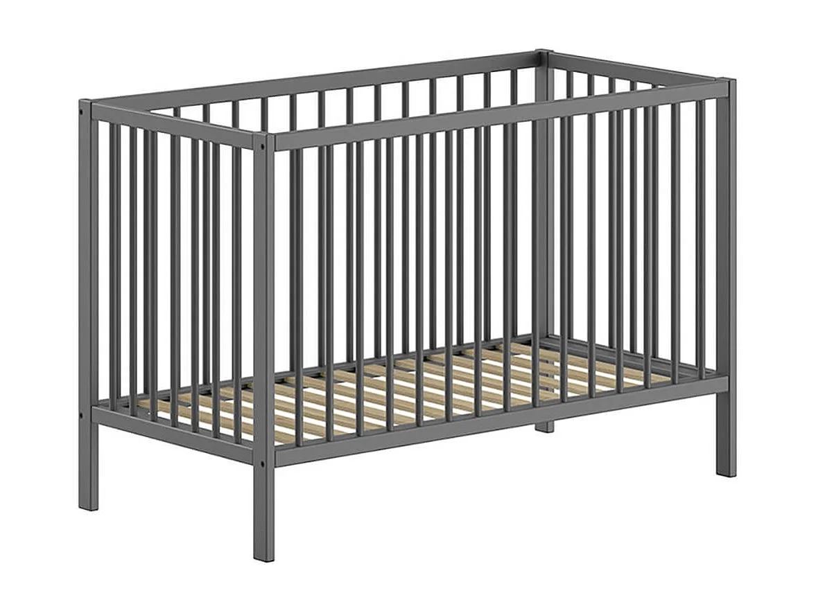 ELIOTT - Ensemble Lit BB + Table à Langer en Hêtre Massif Laqué Anthracite