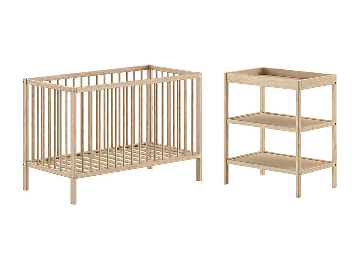 ELIOTT - Ensemble Lit BB + Table à Langer en Hêtre Massif Vernis Naturel