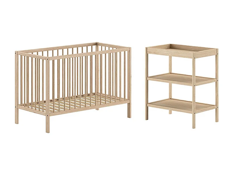 ELIOTT - Ensemble Lit BB + Table à Langer en Hêtre Massif Vernis Naturel