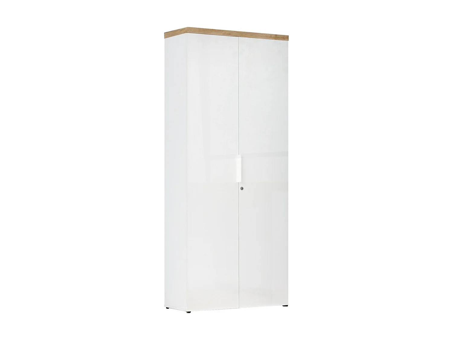 Rangement haut 2 portes blanc laqué brillant dessus aspect bois finition Cadiz - GENIUS