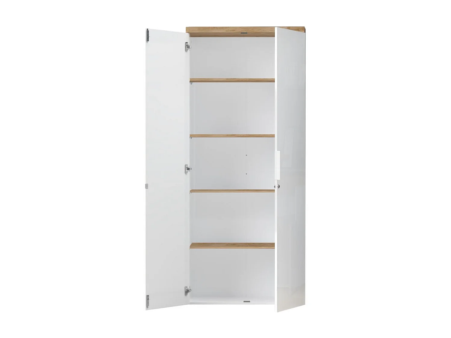 Rangement haut 2 portes blanc laqué brillant dessus aspect bois finition Cadiz - GENIUS