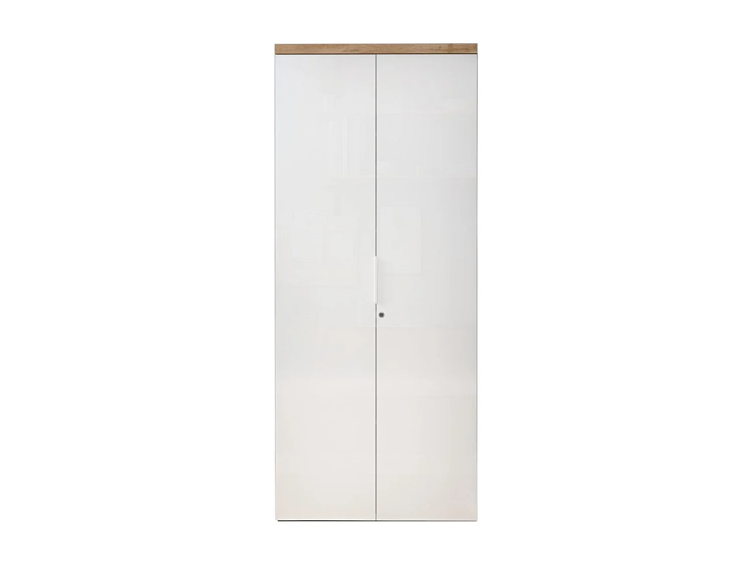 Rangement haut 2 portes blanc laqué brillant dessus aspect bois finition Cadiz - GENIUS