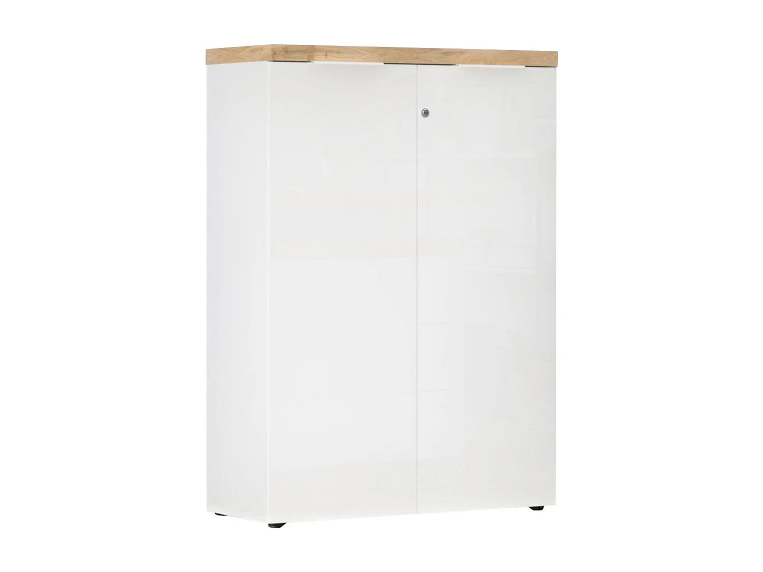 Rangement 2 portes blanc laqué brillant dessus aspect bois finition Cadiz - GENIUS