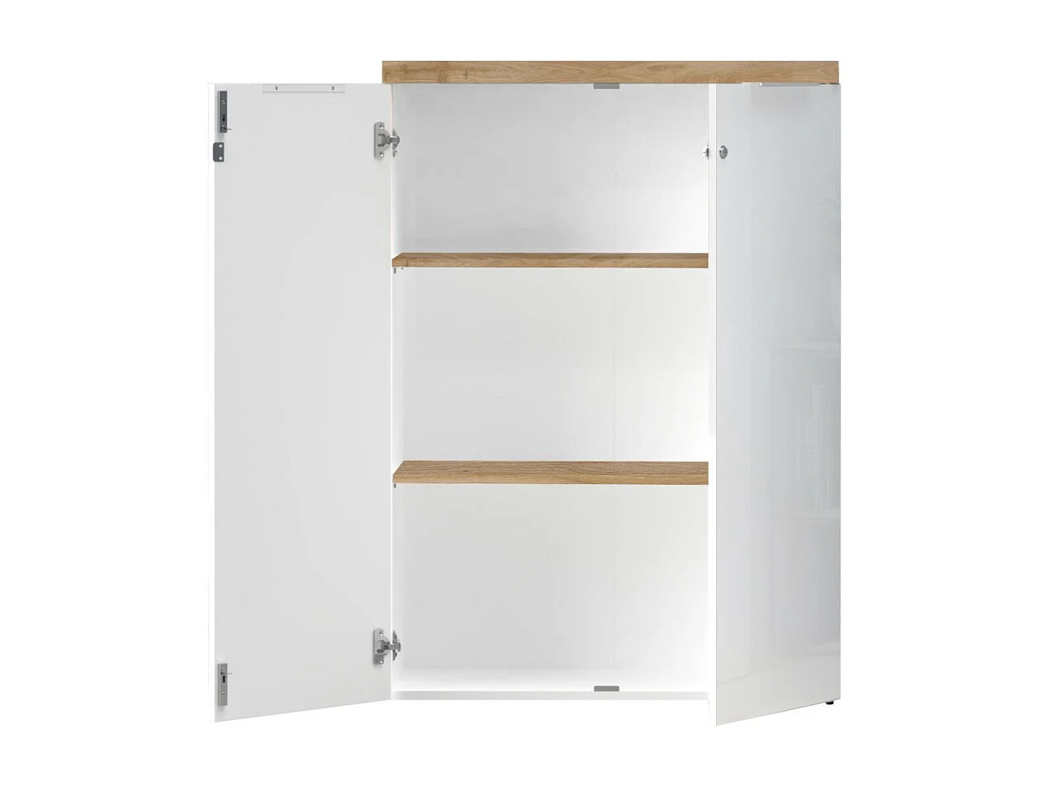 Rangement 2 portes blanc laqué brillant dessus aspect bois finition Cadiz - GENIUS
