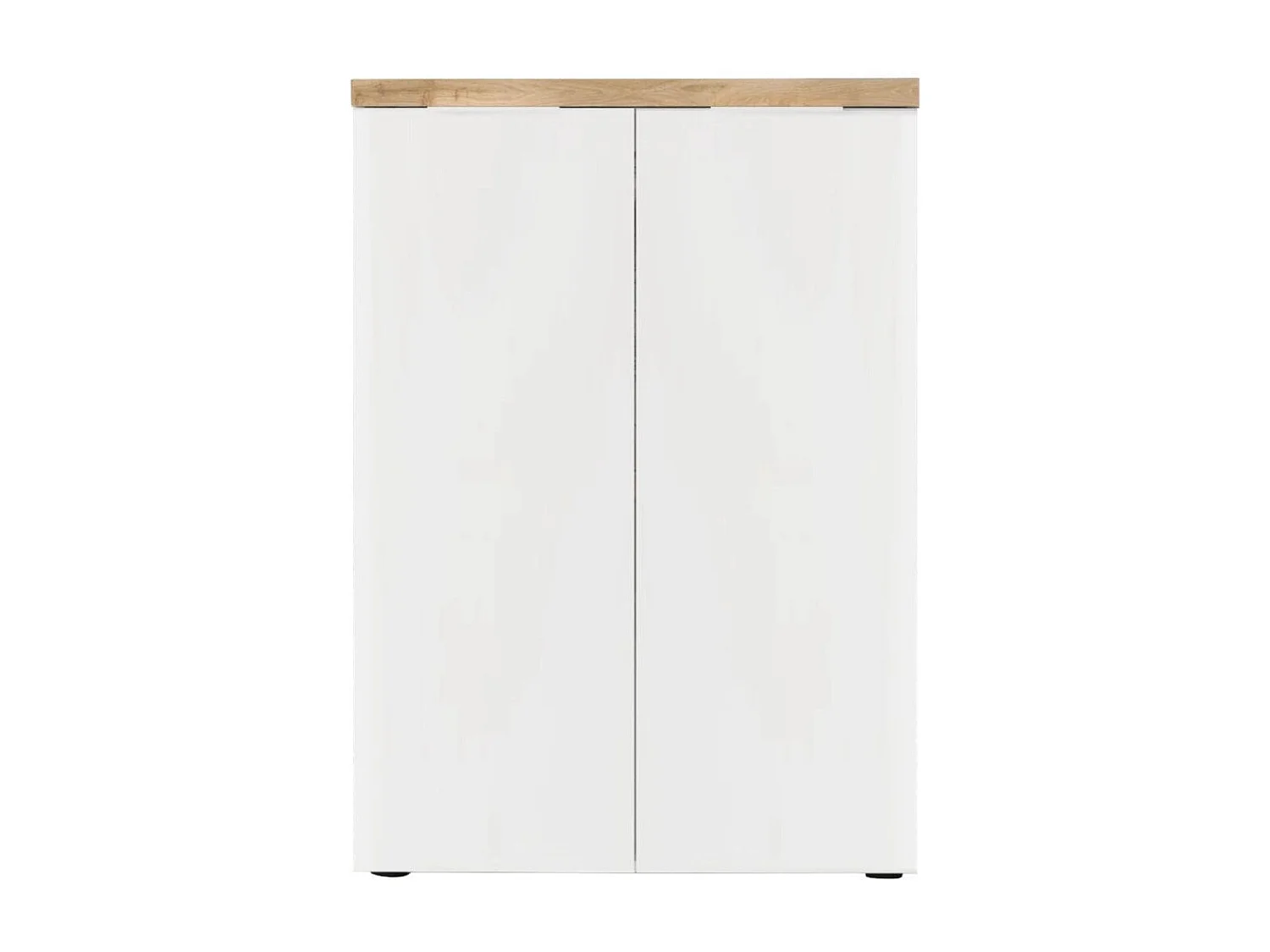 Rangement 2 portes blanc laqué brillant dessus aspect bois finition Cadiz - GENIUS