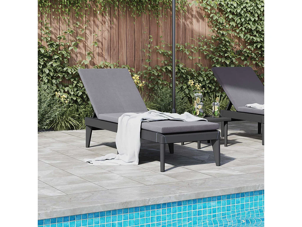 Chaise longue avec coussin anthracite 186x60x29 PP