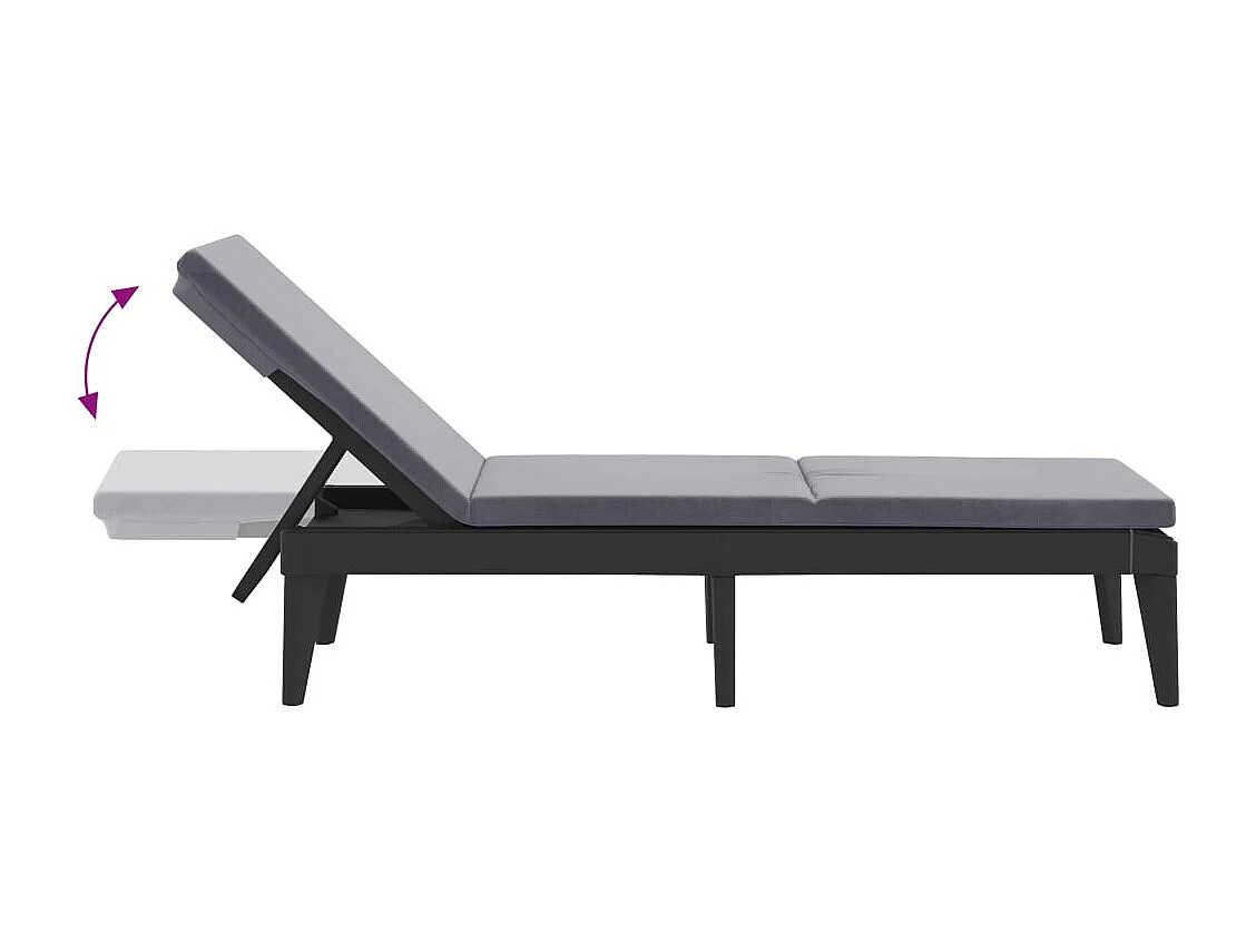Chaise longue avec coussin anthracite 186x60x29 PP