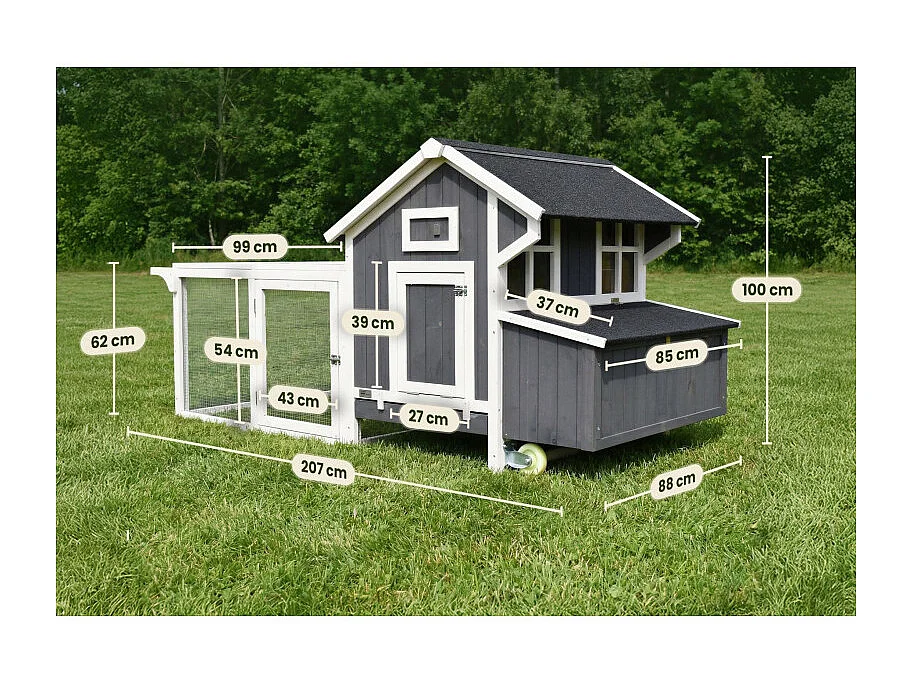 Poulailler en bois pour jardin extérieure 207x100x88cm Cage Canard avec Nichoirs Modèle Franzi