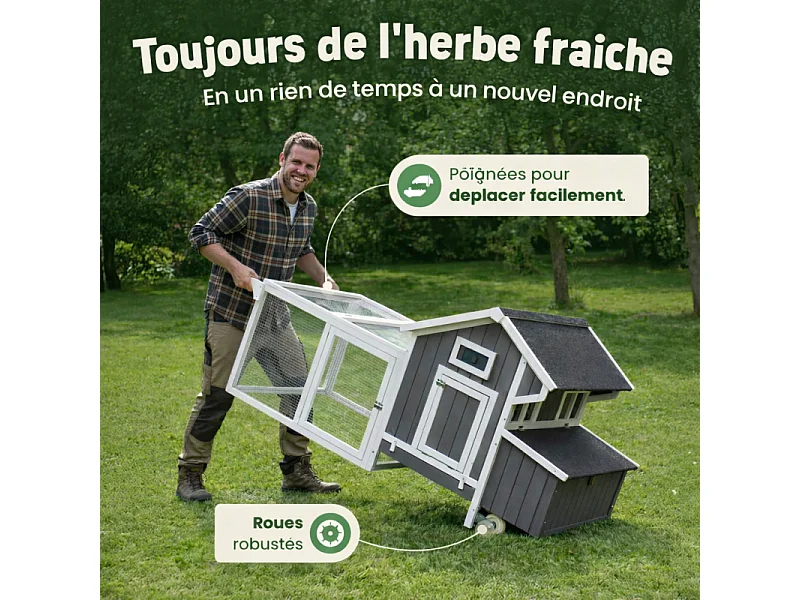 Poulailler en bois pour jardin extérieure 207x100x88cm Cage Canard avec Nichoirs Modèle Franzi