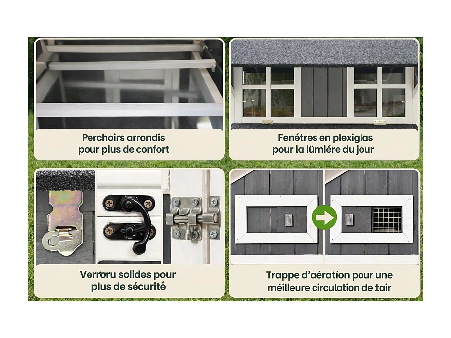 Poulailler en bois pour jardin extérieure 207x100x88cm Cage Canard avec Nichoirs Modèle Franzi