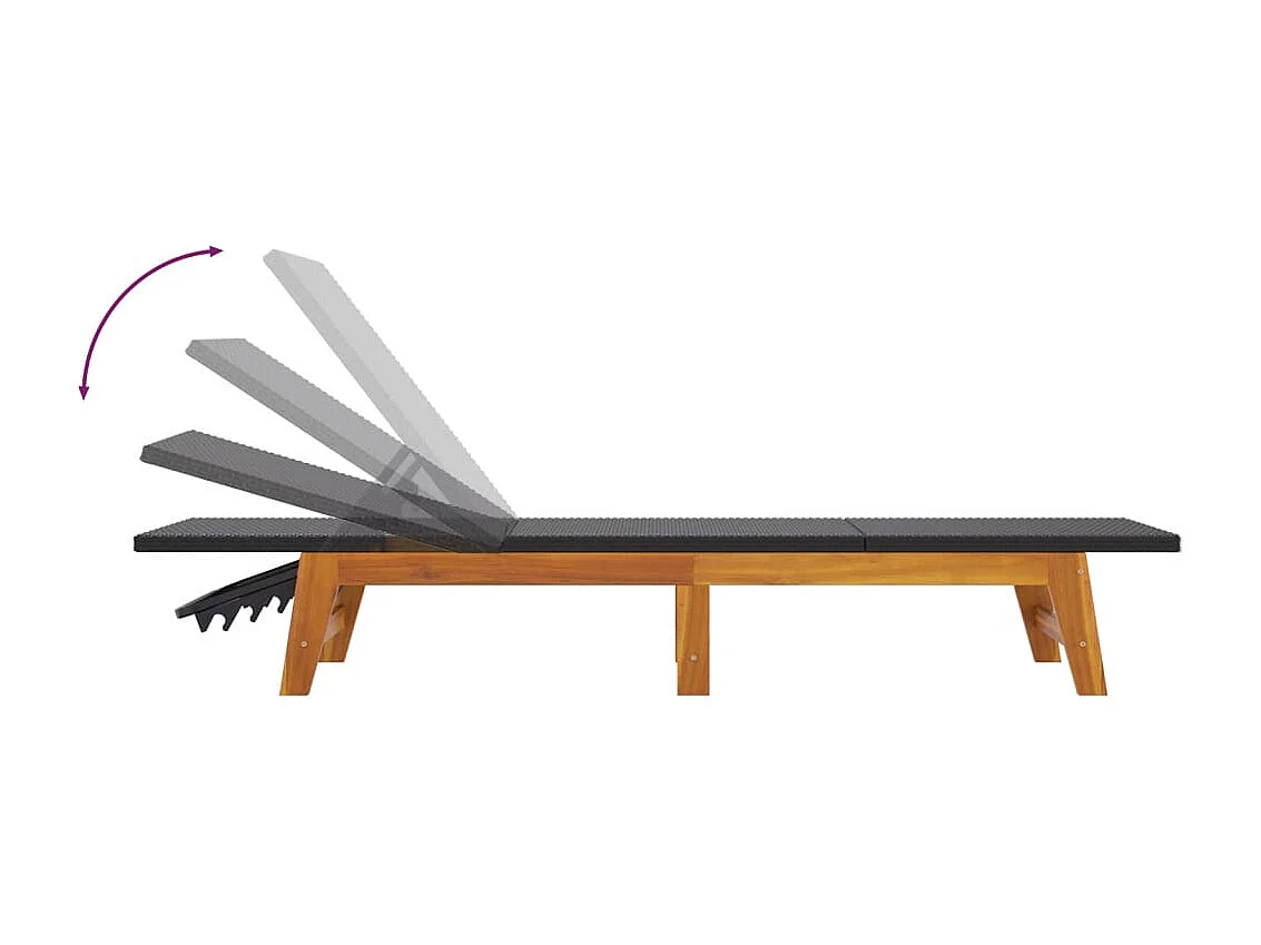 Chaise longue Noir-marron Résine tressée-bois massif d'acacia