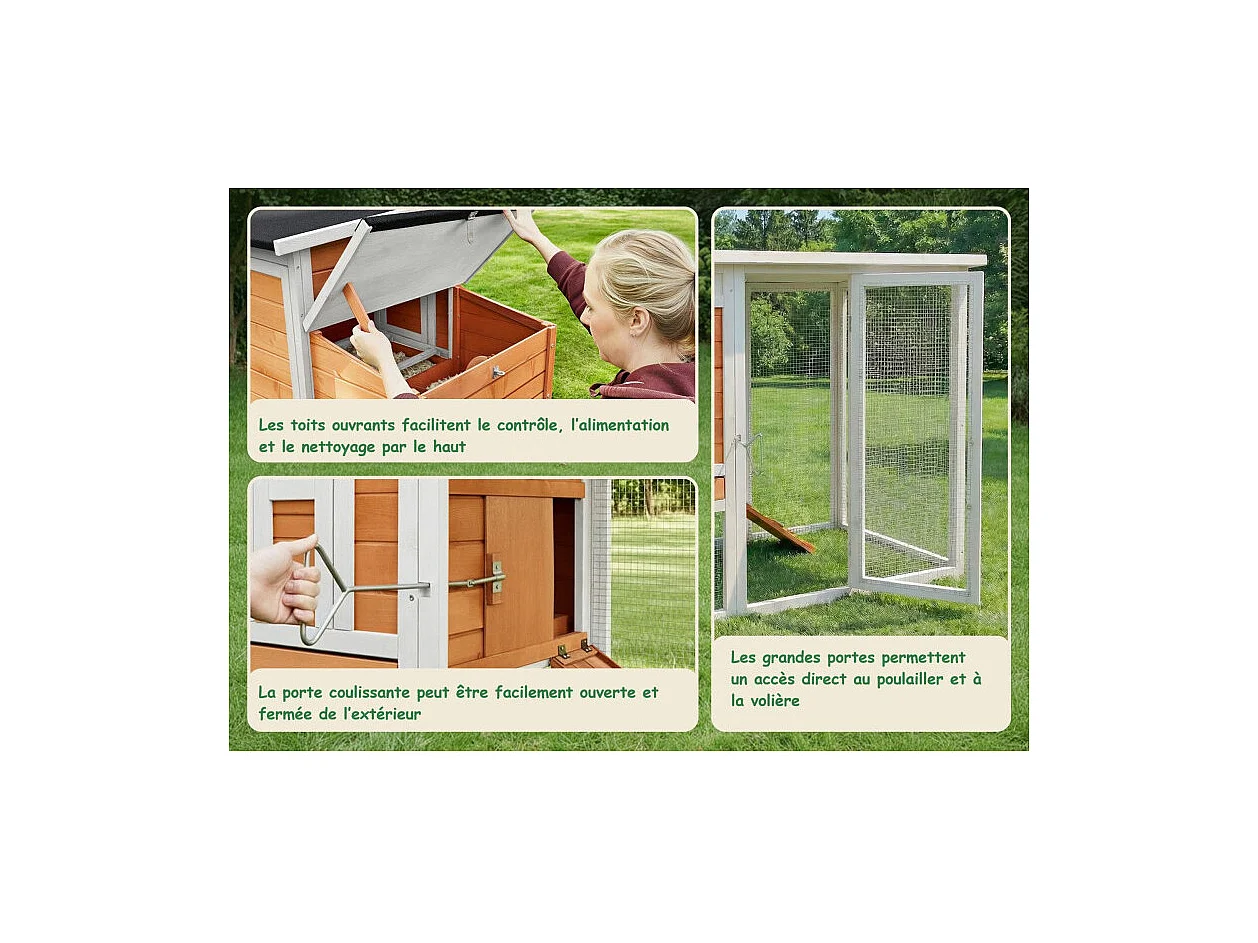 Poulailler en bois pour jardin extérieure 183x103x75cm Cage Canard avec Nichoirs Modèle Ida