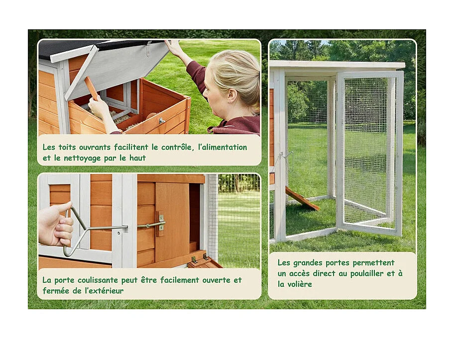 Poulailler en bois pour jardin extérieure 183x103x75cm Cage Canard avec Nichoirs Modèle Ida