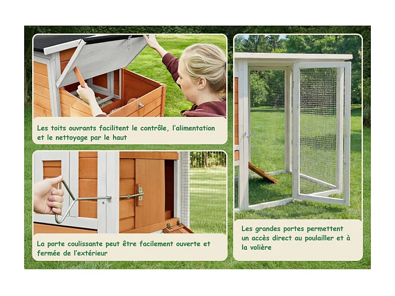 Poulailler en bois pour jardin extérieure 183x103x75cm Cage Canard avec Nichoirs Modèle Ida