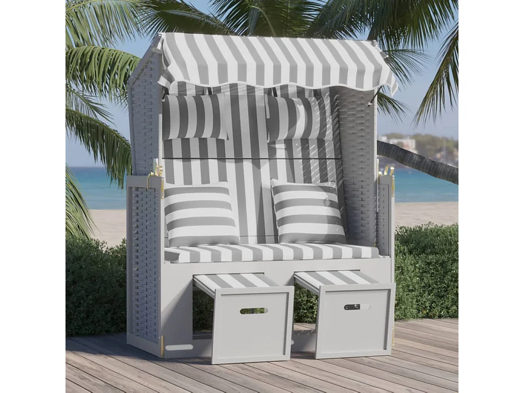 Strandkorb avec coussin Résine tressée bois solide Gris blanc