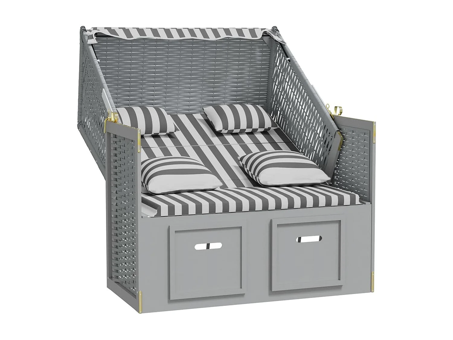 Strandkorb avec coussin Résine tressée bois solide Gris blanc