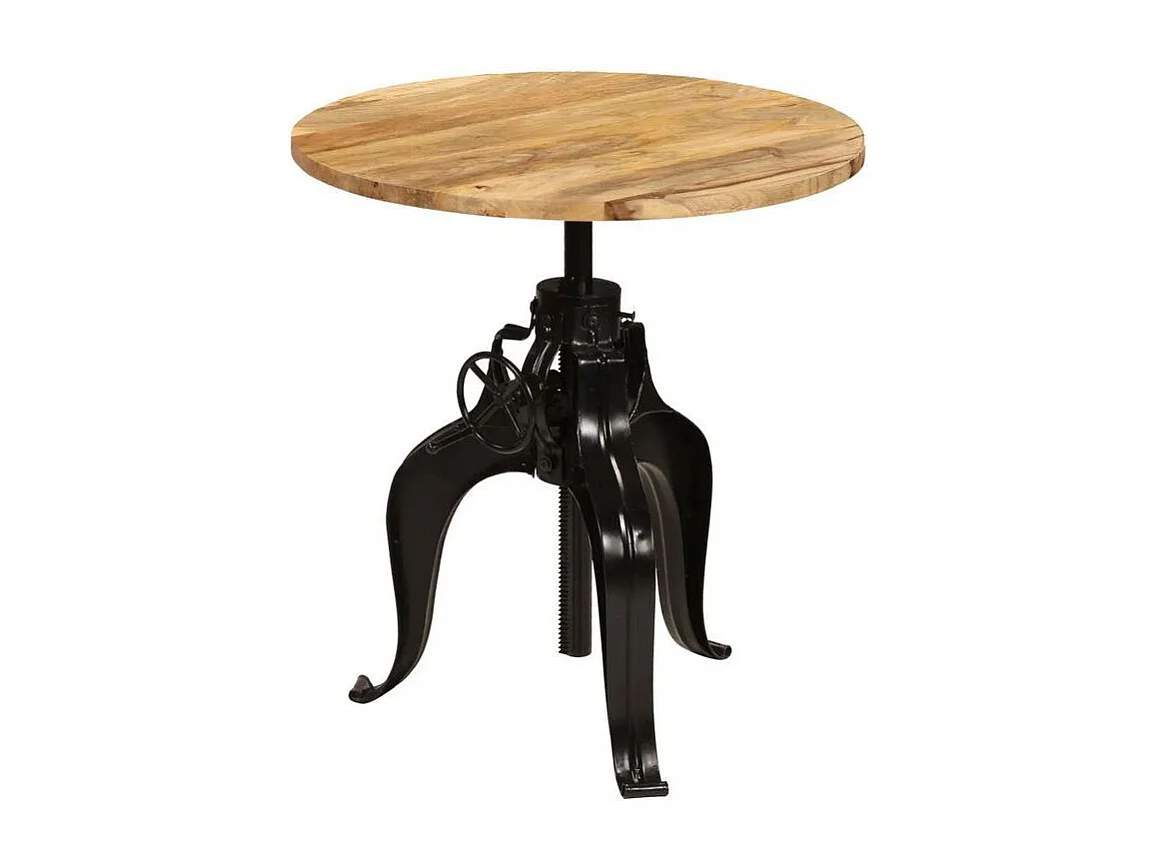 Table de bar réglable manguier massif clair et pied métal noir Toven D 75cm