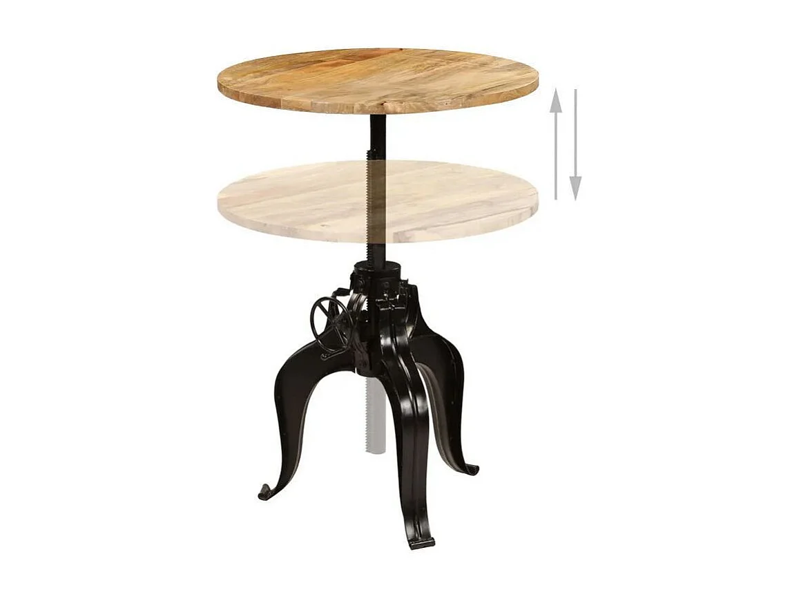 Table de bar réglable manguier massif clair et pied métal noir Toven D 75cm