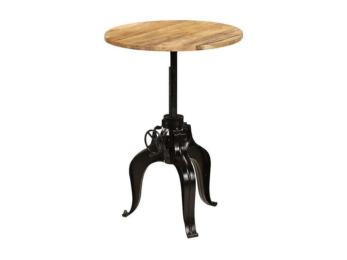 Table de bar réglable manguier massif clair et pied métal noir Toven D 75cm