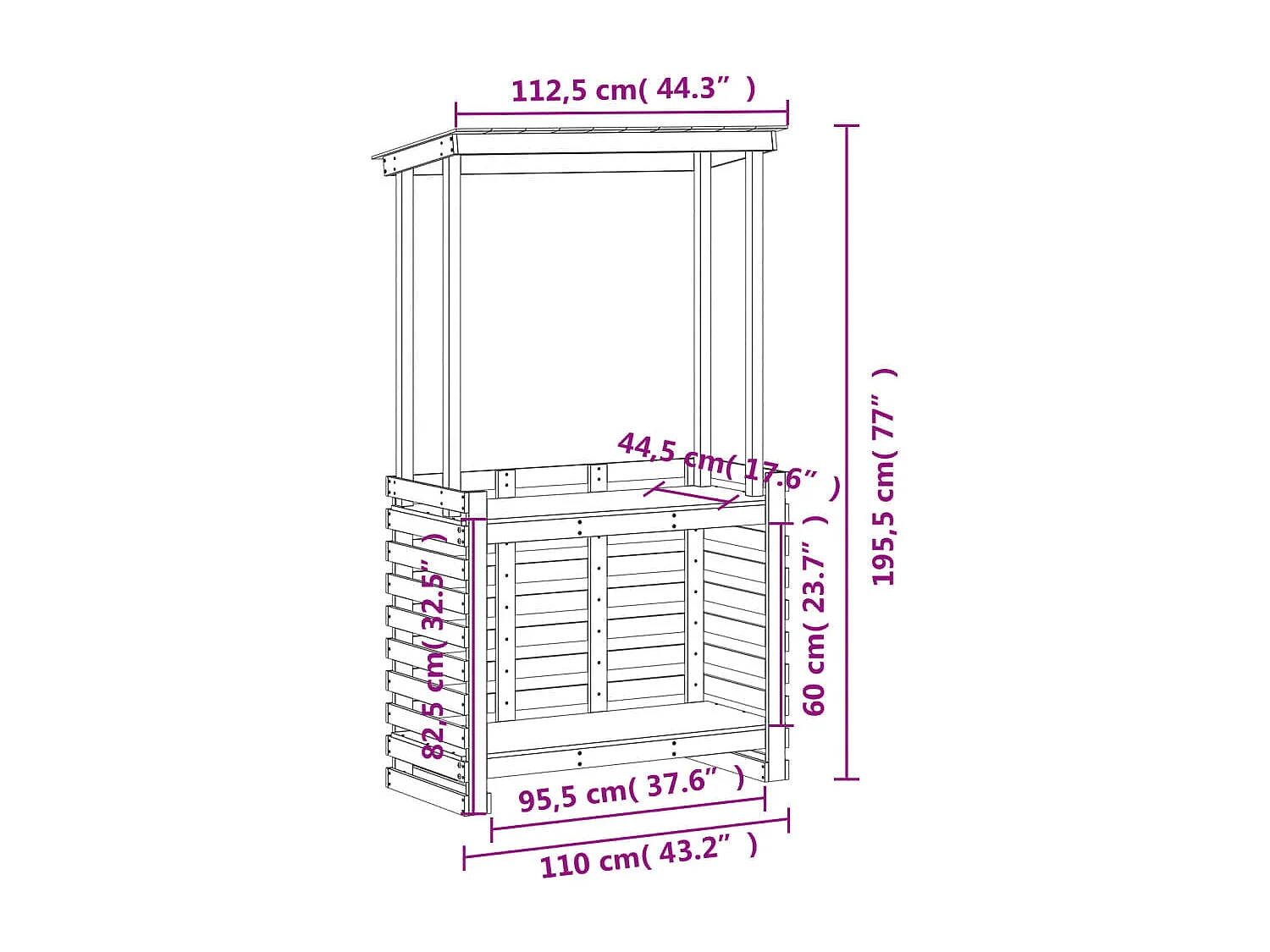 Table de bar d'extérieur et toit 112,5x57x195,5 bois massif